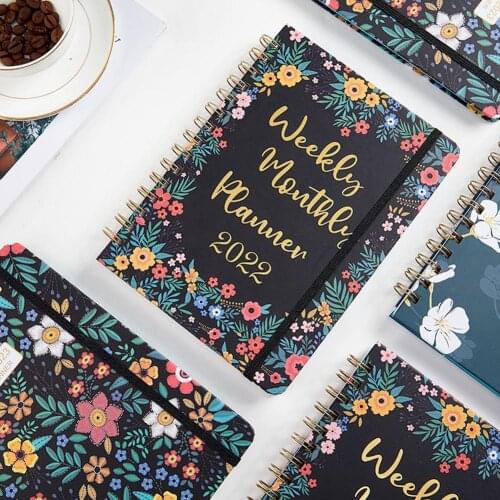 2022 Yearly Agenda Planner Monthly Weekly Plan Portable Coil Kawaii Pocket Notebook Cute Diary Flower Journal Office Stationery