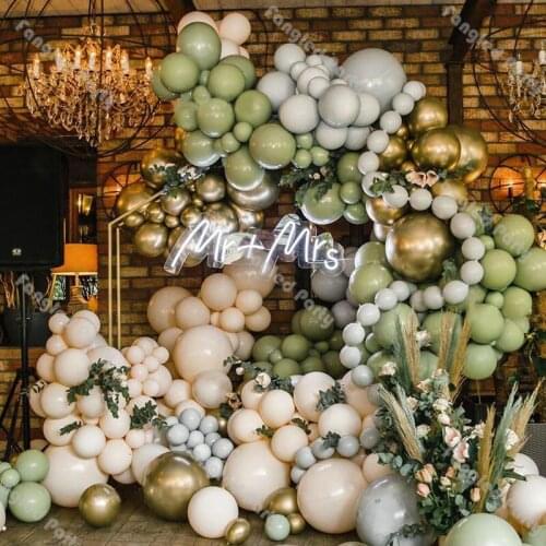 218pcs Balloon Garland Doubled Cream Peach Arch Kit Chrome Gold Baby Shower Green Balloons Birthday Anniversary Wedding Decor