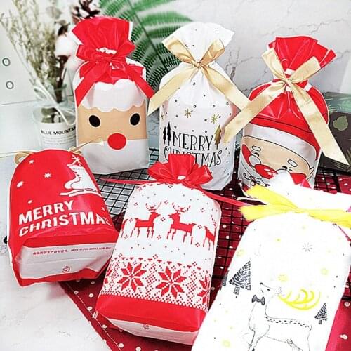 3/10Pcs Santa Gift Bag Candy Bag Snowflake Crisp Drawstring Bag Merry Christmas Decorations for Home New Year 2021 Noel Presents