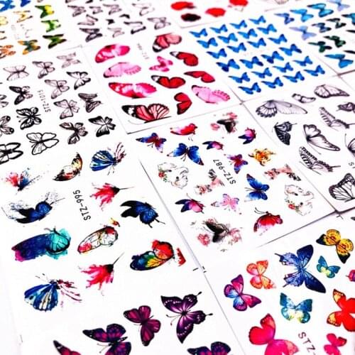 30pcs/set Nail Art Butterfly Stickers Watercolor Decals Self-Adhesive Nail Decals Butterfly Toenails Summer Nail Art Decorations