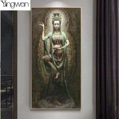 DIY 5D Diamond Painting Full Kits Dunhuang Guanyin Cross Stitch Beads Embroidery Religion Patterns Rhinestones Mosaic Home Decor