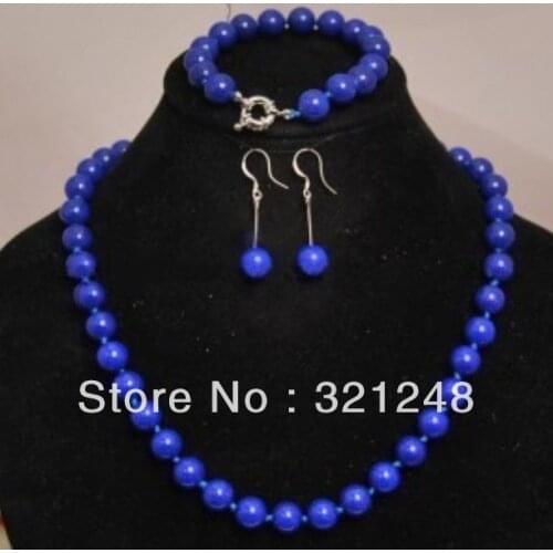 Free shopping new 2014 DIY New 12mm Lapis Lazuli Necklace 18" bracelet 7.5" earrings MY1392