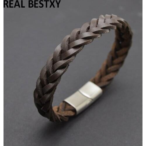 5pcs/lot High Quality Stainless Steel Charm genuine Bracelet Leather Genuine Braided Black Bracelet for Mens Hand wrist bands