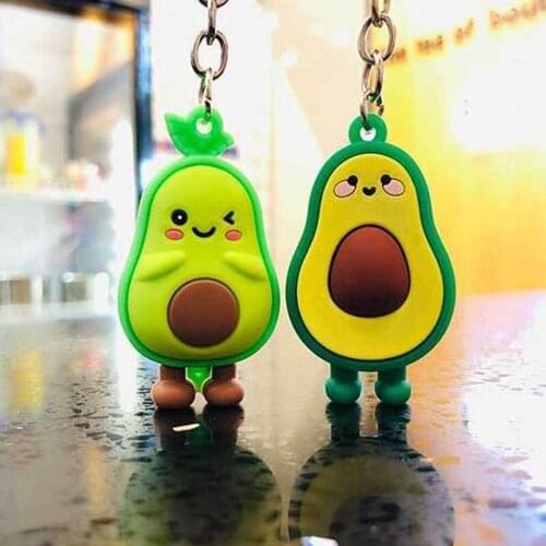 3D Cute Simulated Fruit Avocado Keychain Soft Resin Smiling Avocado Keychains Couple Jewelry Women Fashion Christmas Small Gift