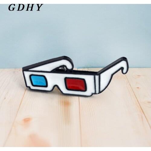 GDHY Glasses Brooch Cartoon 3D Red Blue Lens Glasses Enamel Pin Button Skirt Hat Backpack Badge For Girls Kids Brooches Jewelry