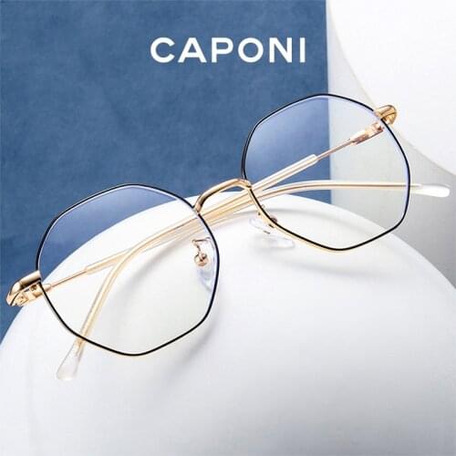 CAPONI Anti Blue Light Glasses For Women Fashion Design Gold Glasses Frame Light Wight Blue Light Blocking Eyeglasses JF5101