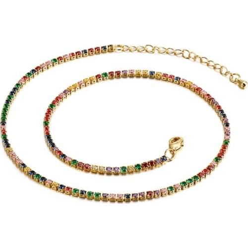 Fashion Gold Color Copper Choker CZ Necklace Micro Pave Rainbow Cubic Zirconia Crystal Jewelry For Women Girls Gift