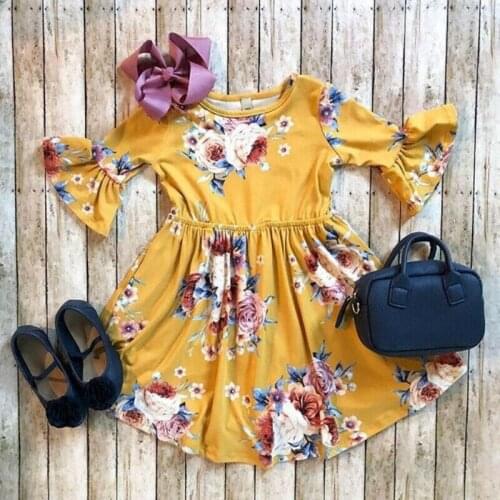 Flower Kids Baby Girl Dress Horn Sleeve Princess Party Pageant Formal Dresses 1-6Y