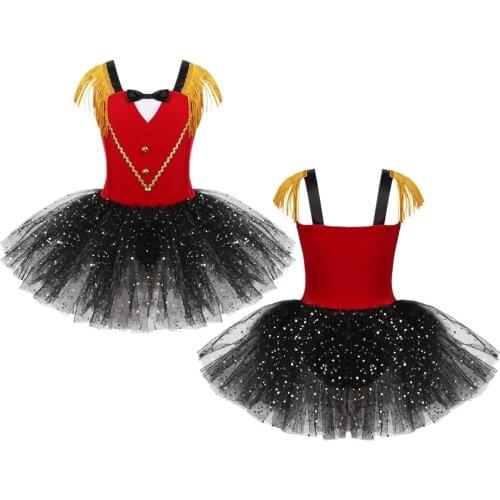 Kids Halloween Circus Ringmaster Costumes Girls Sequin Tulle Tutu Dress Children Carnival Party Stage Performance Outfit
