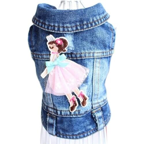 Jeans Dog Puppy Jacket Angel Design Blue Denim Coat Vest Pet Puppy Clothes Apparel for Dog Cats Small Medium 6 sizes