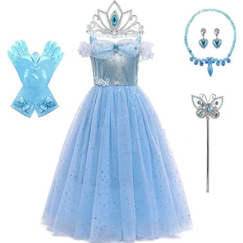 Fancy Cosplay Girls Princess Dress Snowflake Costume For Halloween Christmas Kids Party Dresses Holiday Girls Clothing