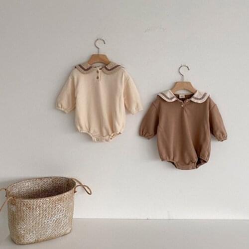 New Autumn Infants Preppy Bodysuits Korean Style Newborn Lovely Jumpsuits Long Sleeve Toddlers Kids Clothes