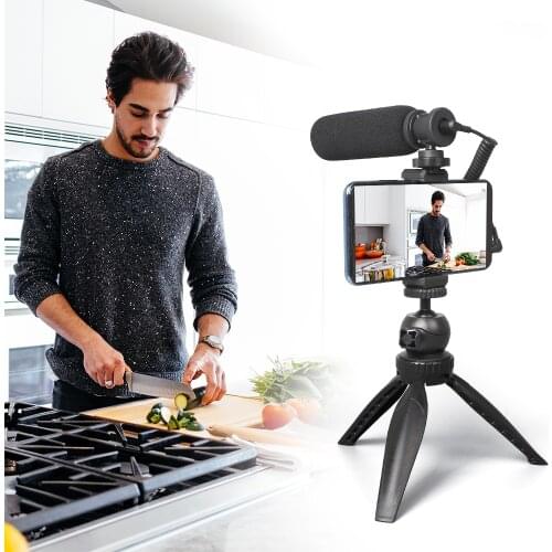 MAONO Smartphone Video Microphone Kit Super-Cardioid Shotgun Interview Vlog Mic with Tripod Stand for DSLR Camera Phone PC