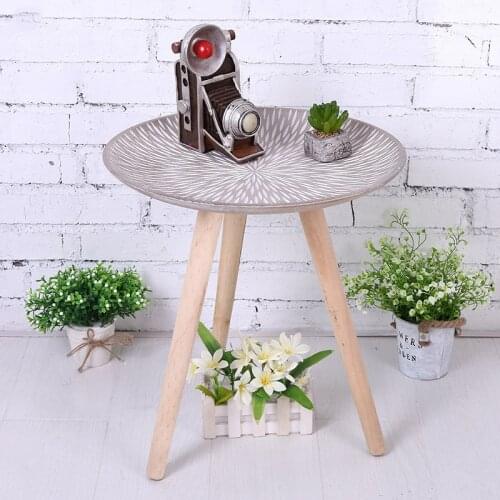 Nordic round solid wood coffee table beside sofa retro small side table side creative home small tea table pot rack
