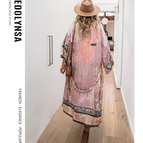 100% Cotton Boho Printed Summer Beach Wear Clothing Long Kimono Cardigan Plus Size Tunic Women Tops and Blouse Shirts Q996