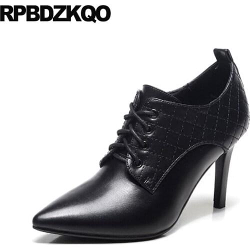 Fashion Women Black Work Shoes Leather Classic Office Pumps Cross Strap Elegant Formal Autumn Size 4 34 Modern Pointed Toe 3
