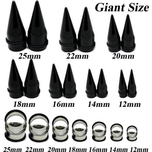 6pair Giant Size Stainless Steel Single Flared Tunnel & Acrylic Stretcher Ear Taper Kit Earring Gauge Plug Piercing Body Jewelry