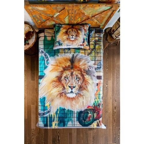 Single Duvet Cover Set Strong Lion Girl Boy Teen Colorful Child Quality Stylish Gift Convenient Home Bedroom Sleep