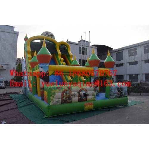 Factory direct inflatable trampoline, inflatable slide, castle combination, pool slide playground. Panda slide