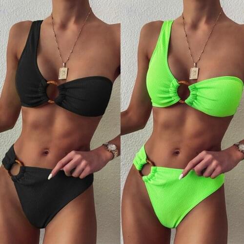 2020 new one-shoulder bikini suit high-waist ladies split swimwear Europe and America hot sale summer beach sexy bikini