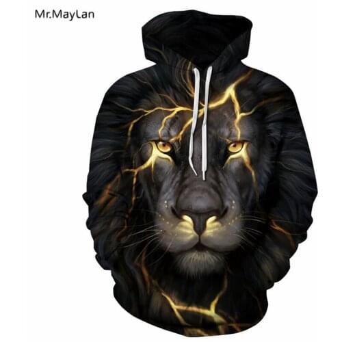 Mr.MayLan New Fashion Men/Women 3D Hooded Sweatshirts Print Golden Lightning Lion Hoodies Thin Hoody Streetwear Tracksuits Tops