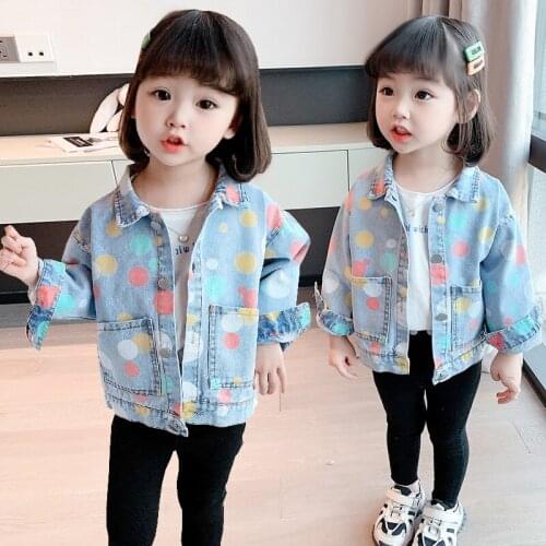 New Colorful Dot Denim Jackets 0-7 Years Old Baby Kids Casual Coats Long Sleeve Korean Style Spring and Autumn Girls Outwear