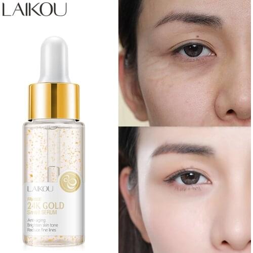 LAIKOU 24K Gold Snail Face Serum Anti-Aging Hyaluronic Acid Whitening Essence Nicotinamide Moisturizing Brighten Tighten Skin