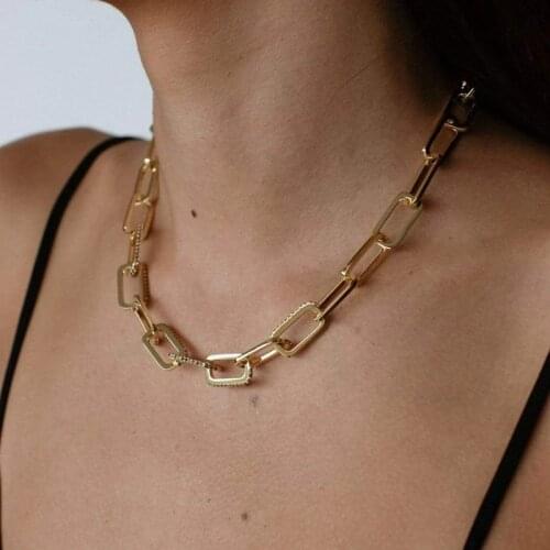 Brass With 18K Gold Zircon Chunky Chains Necklace Women Jewelry Runway Gown Hiphop Rare Glam Japan Korean Fashion