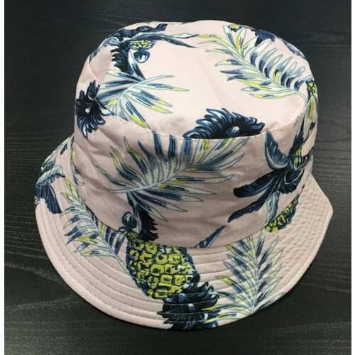 Women Floral Print Bucket Hat Lady Girls Leaf Print Hat Female Cotton Fisherman Hat with Black Lining Pink Navy Sun Prevent Hats