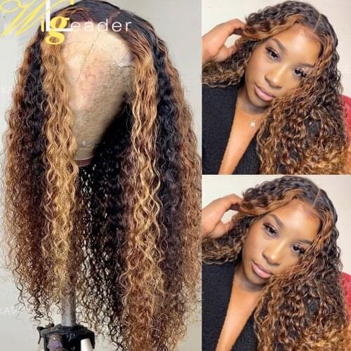 Wigleader Preplucked Remy Human Hair Lace Front Wigs Highlight color 180% Lace Frontal Wigs Curly Glueless Lace Frontal Wigs