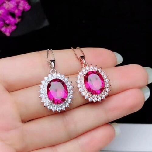 Natural powder topa stone pendant 8 * 10mm 925 pure silver inlaid luxury style gift to lover girlfriend envelope