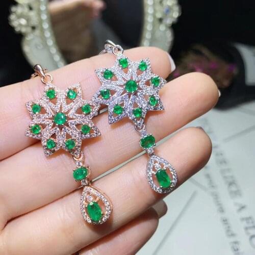 Luxurious Tassels Hydrangea Stars natural emerald Pendant natural gemstone pendant S925 silver Women party luck fine jewelery