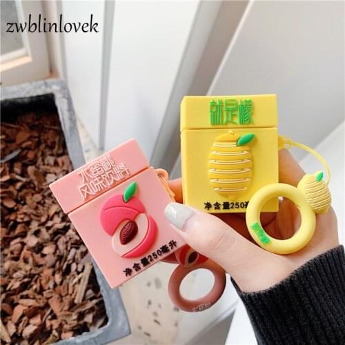 Cute Drink Lemon Peach Keychain Wireless Bluetooth Silicone Case For Airpods Cover Air Pods Earphone Cases Keyring Christmas