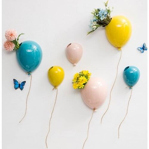 Nordic Ceramic Wall Hanging Balloon Vase Bedroom Decoration Pendant Colorful Balloon Wall Hanging Flower Vase Living Room Decor