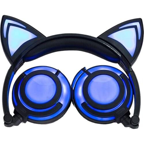 Foldable LED light cat ear headphone suitable for children and adolescents 3.5mm stereo headset music game earphone