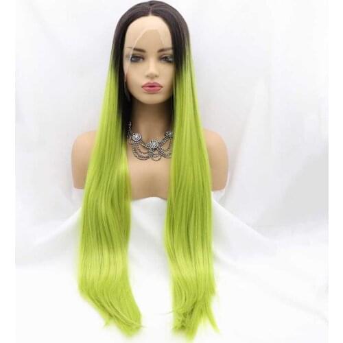 Sylvia Brown/Green 2T Ombre Silky Straight Synthetic Lace Front Wigs For Women Hair Heat Resistant Fiber Long Hair Wigs