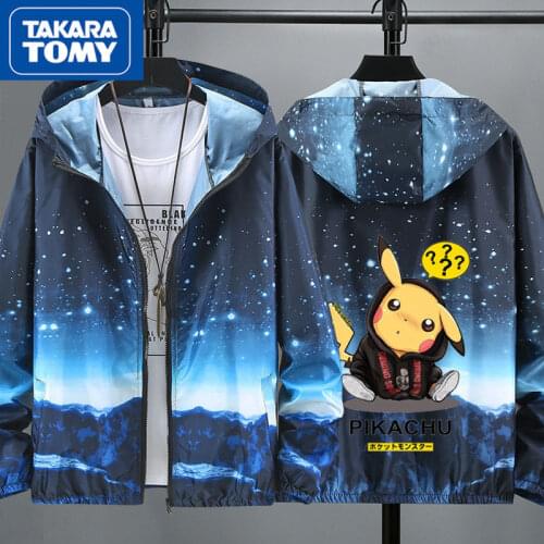 TAKARA TOMY Pokemon Summer Mens Fashion Trend Sunscreen Breathable Long Sleeve Top Simple Cartoon Casual Wild Jacket
