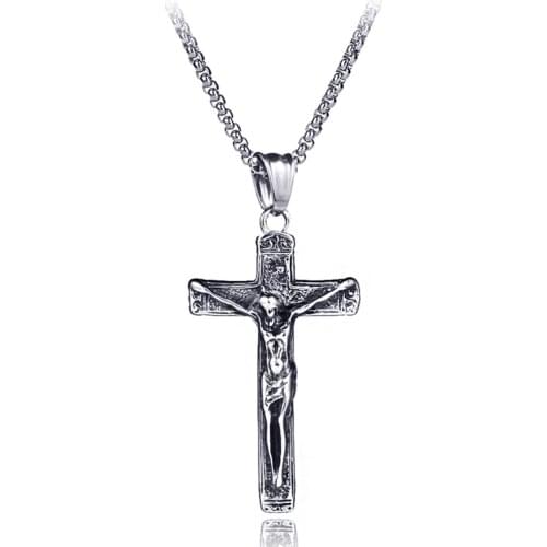 Vintage Punk Cross Pendant Necklace For Men Stainless Steel Male Box Chain hip hop Jewelry collana uomo DropShipping 2020