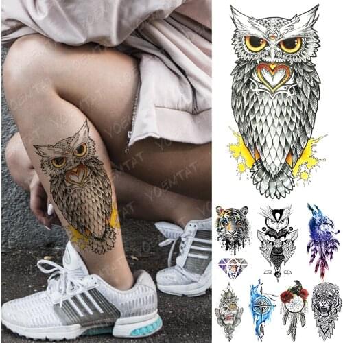 Waterproof Temporary Tattoo Sticker Owl Tiger Wolf Flash Tattoos Skull Compass Tiger Body Art Arm Fake Sleeve Tatoo Women Men