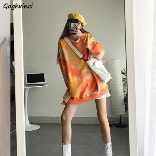 No Hat Hoodies Women Tie Dye Crewneck Sweatshirt Winter Clothes Female Fashion Popular Streetwear Harajuku Korean Style Chic