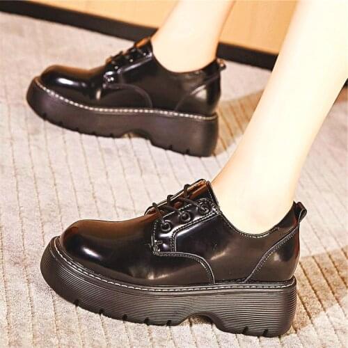 Platform Shoe Womens Military Cow Leather Ankle Boots Chunky High Heel Round Toe Oxfords Comfort Shoes Goth 34 35 36 37 38 39