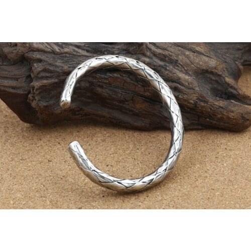 925 soild Sterling Silver Women braided Retro Cuff bangle bracelet A3472