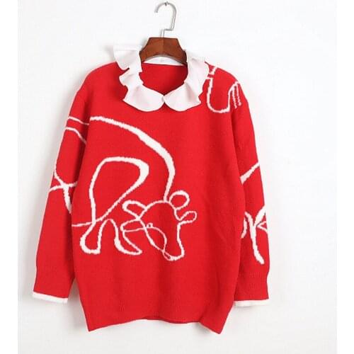 2021 Spring Sweater Pullover Flora Red Sweater Womens High Quality Kint Sweater