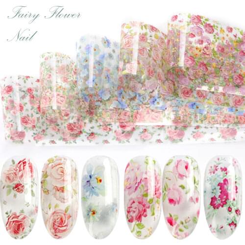 10 colours Nail Leaf Stickers Varnish Mix Rose Flower Transfer Foil Nails Decal Cursors For Nail Art Decoration Manicure Designs