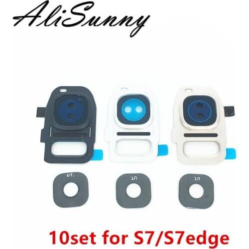 AliSunny 10set Back Camera Cover + Glass for SamSung Galaxy S7 Edge Rear Camera Glass Frame Bazel Parts
