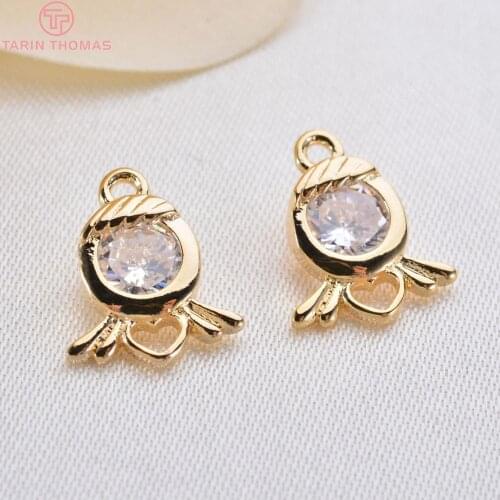 6PCS 9x11MM 24K Gold Color Brass with Zircon Fashion Heart Pendants Charms High Quality Diy Jewelry Findings Accessories