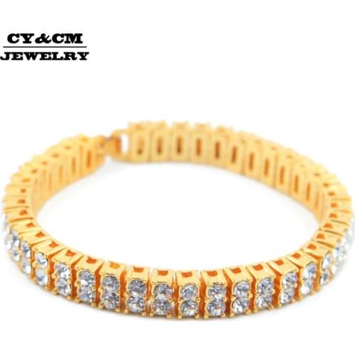 2 Row AAA Rhinestone Crystal Iced Out for Men Lady Bling Tennis Gold Chain Hip Hop CZ Bracelet 8 " Punk Jewelry Bracelets Bangle