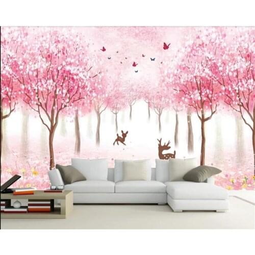 Beibehang wallpaper 3d Pink wallpaper cherry blossom butterfly 3d wallpaper living room TV background wallpaper 3d on the wall