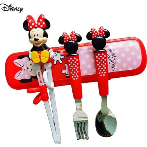 4pcs Set Disney Kids 3D Cartoon Training Chopsticks Baby Learning Practice Chopsticks Baby Auxiliary Spoon Fork Cutlery Set