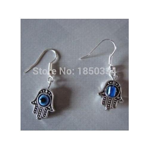 50Pair Fast delivery evil eyeball Hamsa Fatima hand Charms Dangle Earrings For Women With Gift Box DIY Findings Jewelry Z138